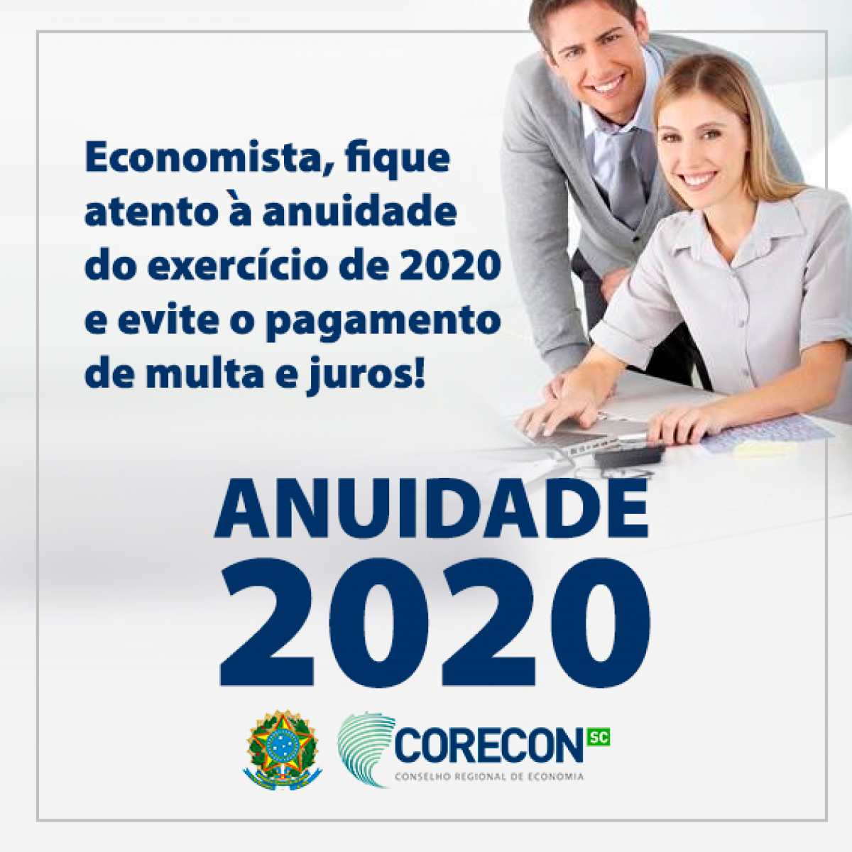 Renove a anuidade de 2020 que expira no dia 31 de março - Corecon/SC