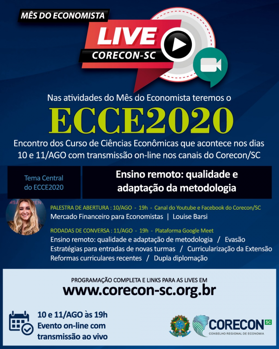 Qualidade e metodologia do ensino remoto será tema do ECCE 2020 - Corecon/SC