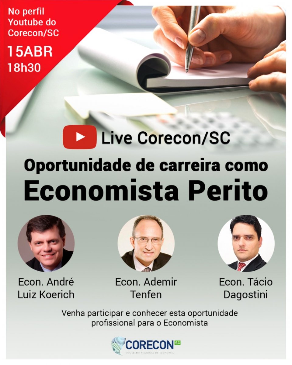 Cofecon-SC promove live sobre o economista perito no dia 15 de abril - Corecon/SC