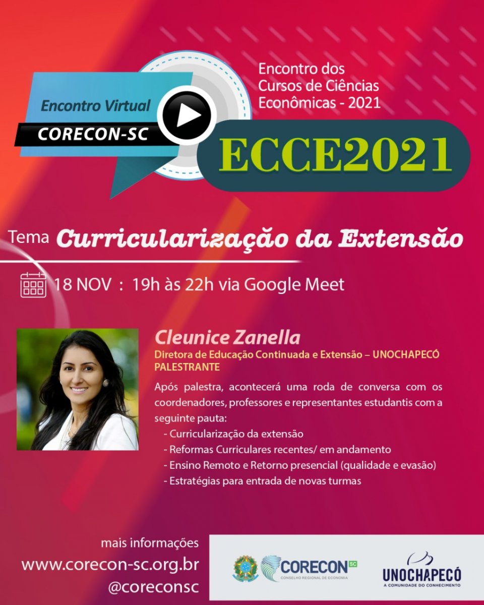 Corecon e Unochapecó promovem o Ecce 2021 no dia 18 de novembro - Corecon/SC