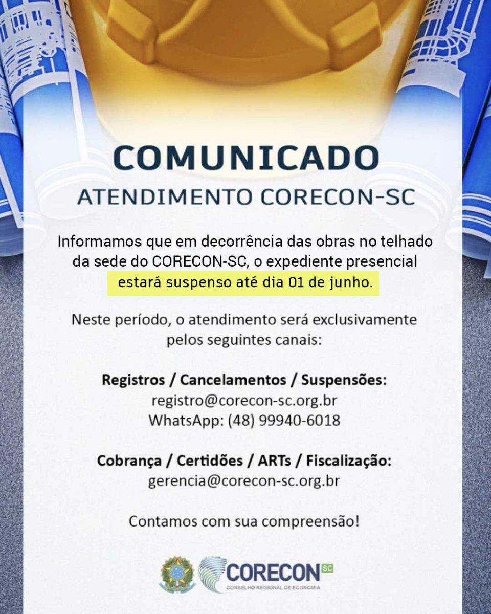 Economistas, o Corecon SC terá mudança no atendimento ao público - Corecon/SC