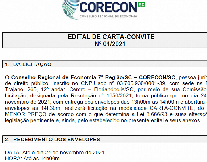 Corecon-SC lança edital para contratação de Assessoria Jurídica - Corecon/SC